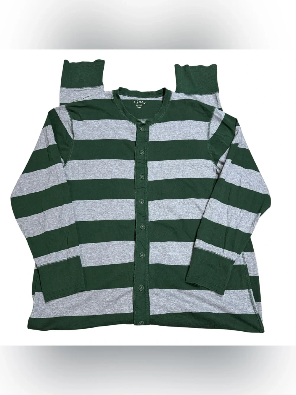 J.CREW Union Suit Long John’s One Piece Pajamas Men’s Large Green/Grey Stripes